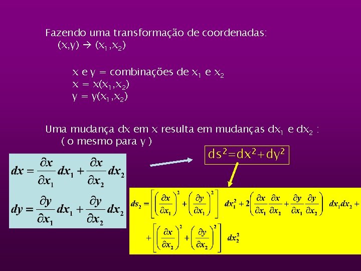 Fazendo uma transformação de coordenadas: (x, y) (x 1, x 2) x e y