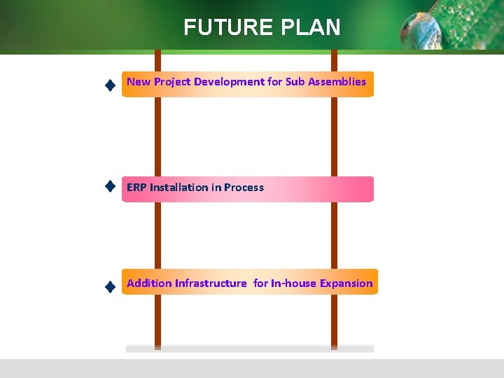 FUTURE PLAN New Project Development for Sub Assemblies ERP Installation in Process Addition Infrastructure