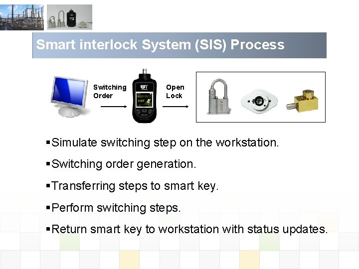 Smart interlock System (SIS) Process Switching Order Open Lock §Simulate switching step on the