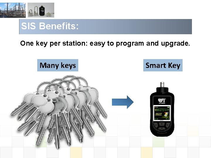 SIS Benefits: One key per station: easy to program and upgrade. Many keys Smart