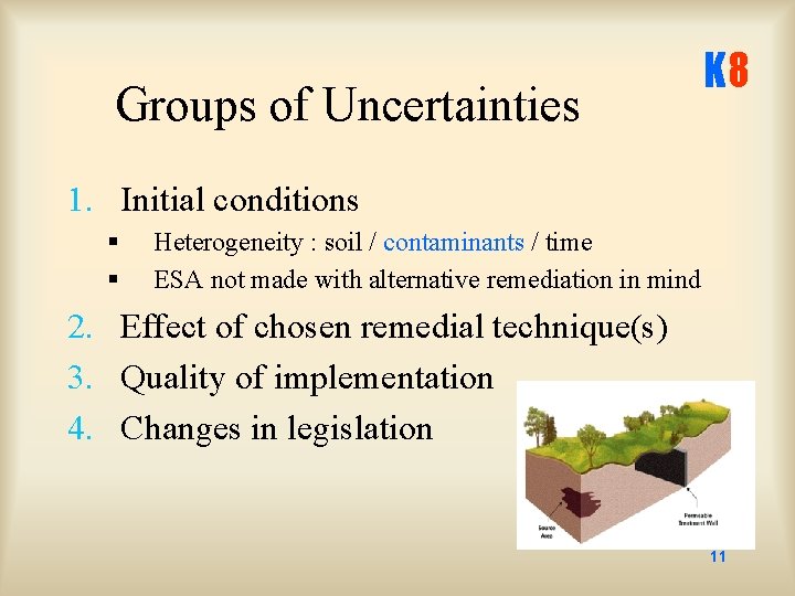 Groups of Uncertainties K 8 1. Initial conditions § § Heterogeneity : soil /