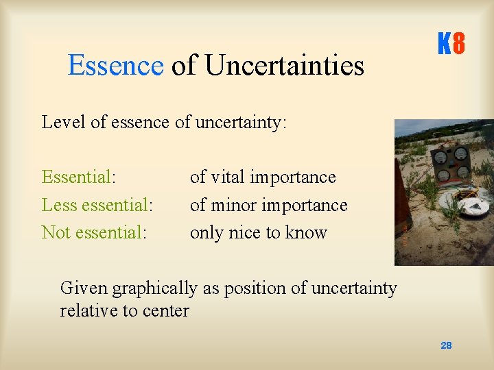 Essence of Uncertainties K 8 Level of essence of uncertainty: Essential: Less essential: Not