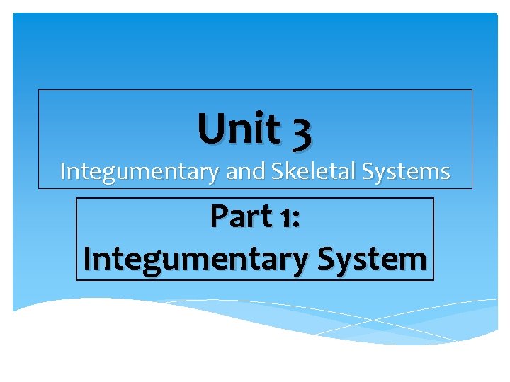 Unit 3 Integumentary and Skeletal Systems Part 1: Integumentary System 