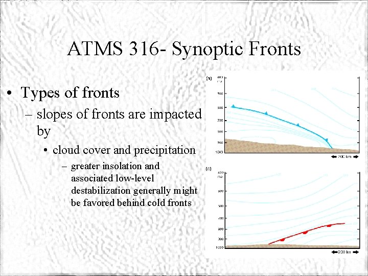 ATMS 316 - Synoptic Fronts • Types of fronts – slopes of fronts are