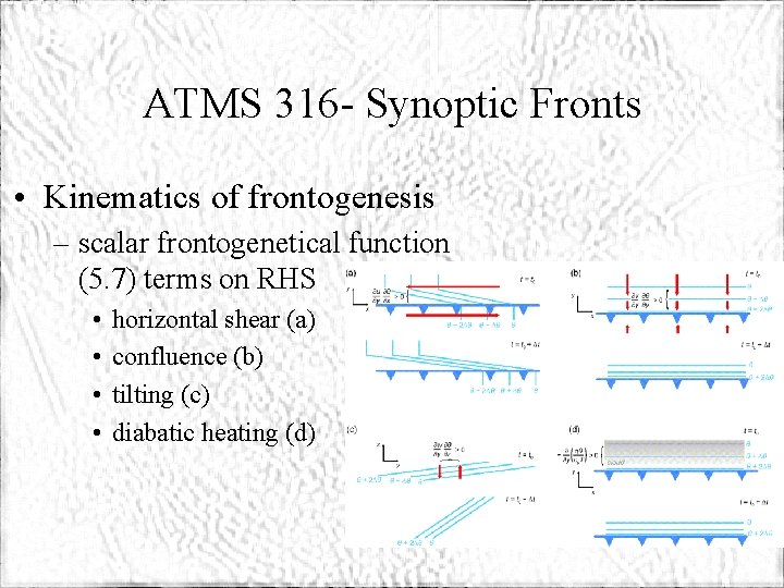 ATMS 316 - Synoptic Fronts • Kinematics of frontogenesis – scalar frontogenetical function (5.