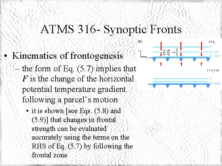 ATMS 316 - Synoptic Fronts • Kinematics of frontogenesis – the form of Eq.