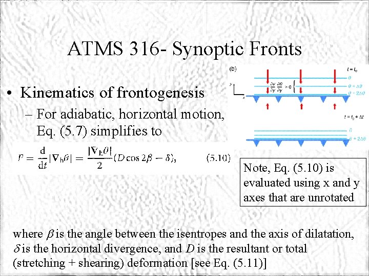 ATMS 316 - Synoptic Fronts • Kinematics of frontogenesis – For adiabatic, horizontal motion,