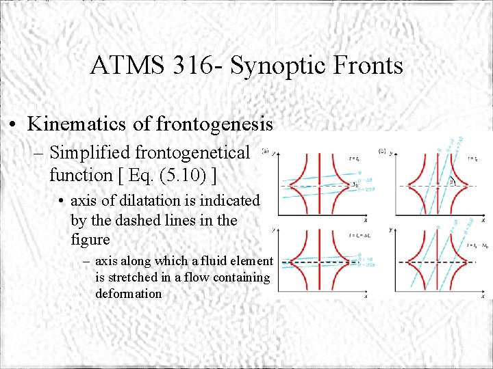 ATMS 316 - Synoptic Fronts • Kinematics of frontogenesis – Simplified frontogenetical function [