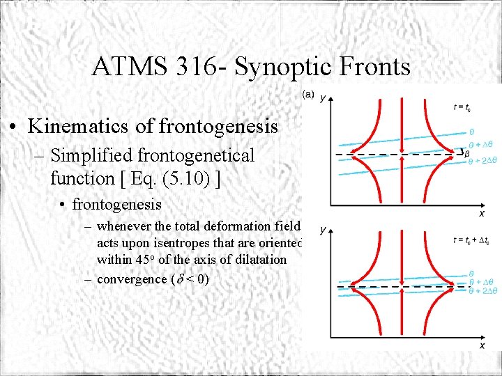 ATMS 316 - Synoptic Fronts • Kinematics of frontogenesis – Simplified frontogenetical function [