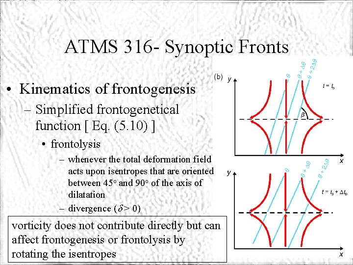 ATMS 316 - Synoptic Fronts • Kinematics of frontogenesis – Simplified frontogenetical function [