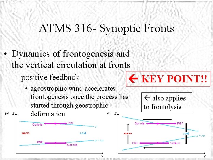 ATMS 316 - Synoptic Fronts • Dynamics of frontogenesis and the vertical circulation at