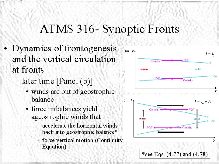 ATMS 316 - Synoptic Fronts • Dynamics of frontogenesis and the vertical circulation at