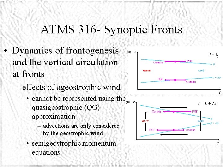 ATMS 316 - Synoptic Fronts • Dynamics of frontogenesis and the vertical circulation at