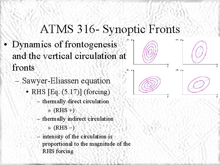 ATMS 316 - Synoptic Fronts • Dynamics of frontogenesis and the vertical circulation at