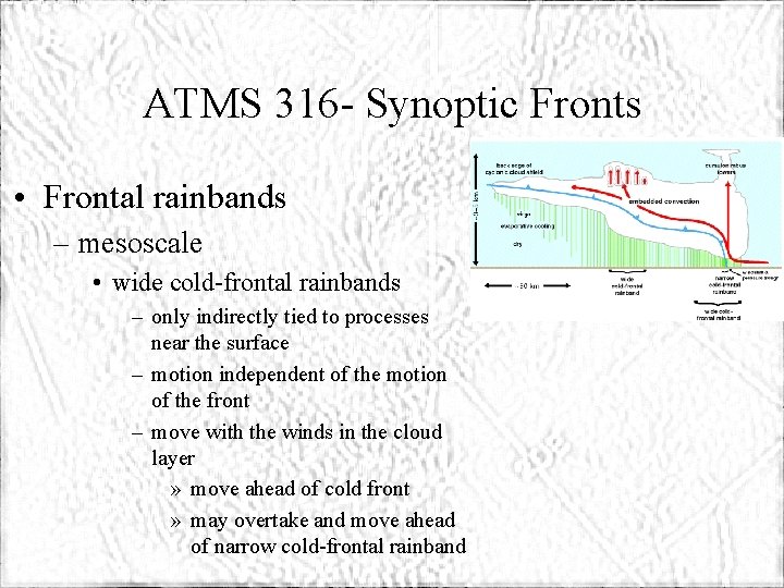 ATMS 316 - Synoptic Fronts • Frontal rainbands – mesoscale • wide cold-frontal rainbands