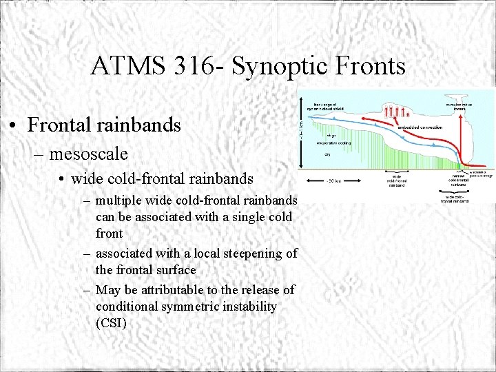 ATMS 316 - Synoptic Fronts • Frontal rainbands – mesoscale • wide cold-frontal rainbands