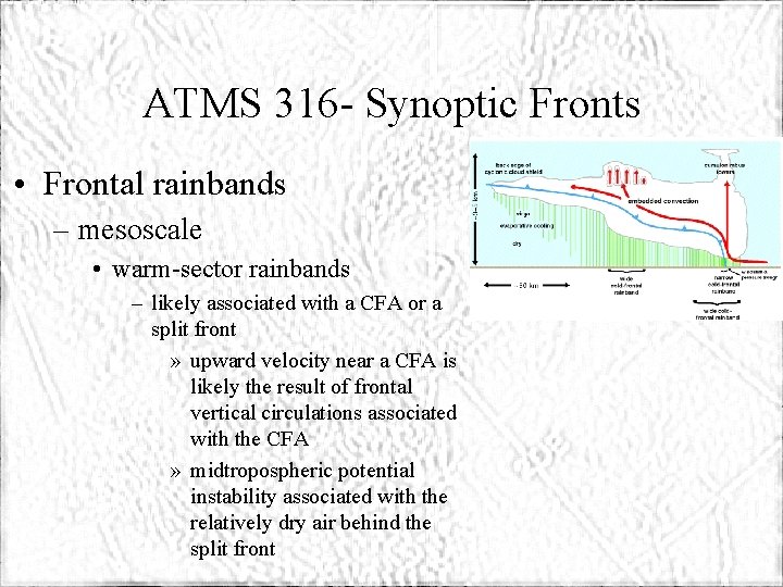 ATMS 316 - Synoptic Fronts • Frontal rainbands – mesoscale • warm-sector rainbands –