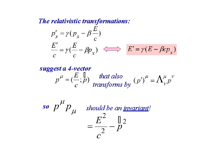 The relativistic transformations: suggest a 4 -vector that also transforms by so should be