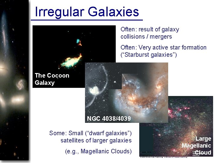 Irregular Galaxies Often: result of galaxy collisions / mergers Often: Very active star formation