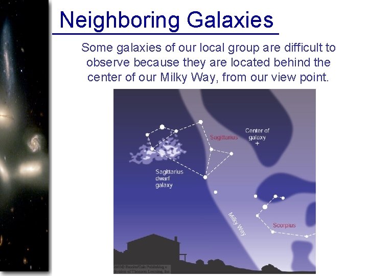 Neighboring Galaxies Some galaxies of our local group are difficult to observe because they
