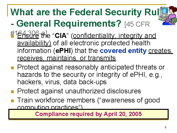 What are the Federal Security Rule - General Requirements? [45 CFR #164. 306 -a]
