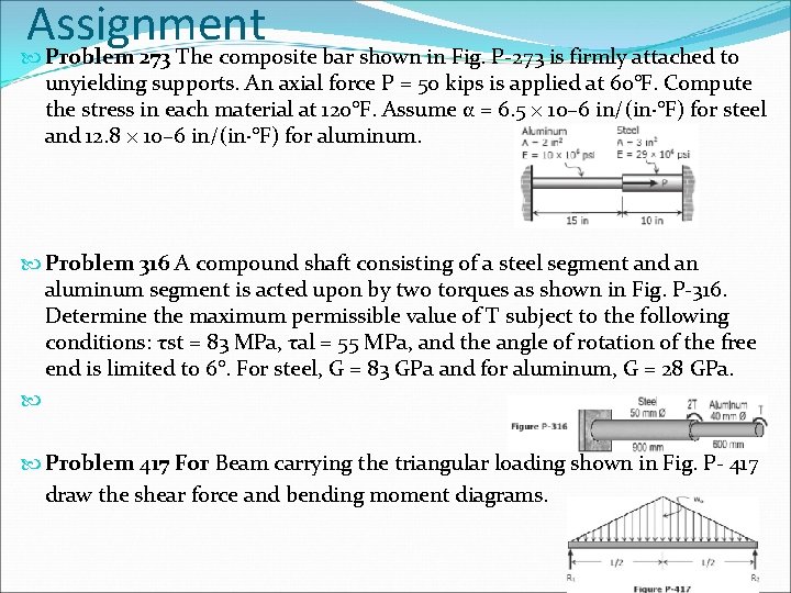 Assignment Problem 273 The composite bar shown in Fig. P-273 is firmly attached to