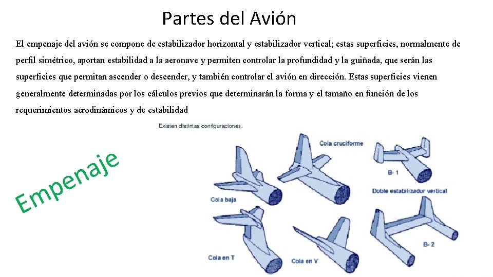 Partes del Avión El empenaje del avión se compone de estabilizador horizontal y estabilizador