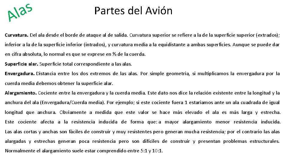 s a l A Partes del Avión Curvatura. Del ala desde el borde de