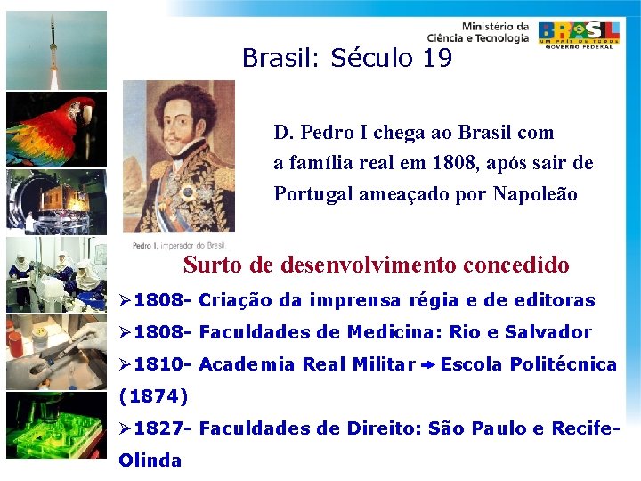 Brasil: Século 19 D. Pedro I chega ao Brasil com a família real em