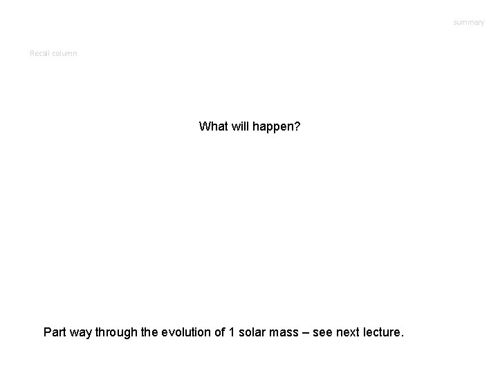 summary Recall column What will happen? Part way through the evolution of 1 solar