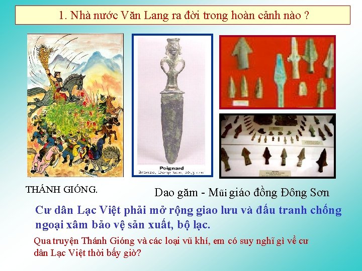 1. Nhà nước Văn Lang ra đời trong hoàn cảnh nào ? THÁNH GIÓNG.