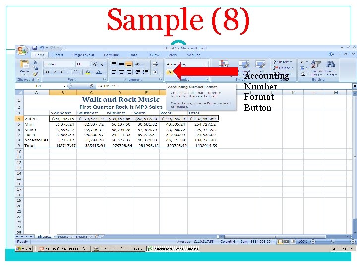 Sample (8) Accounting Number Format Accounting Button Format Button 