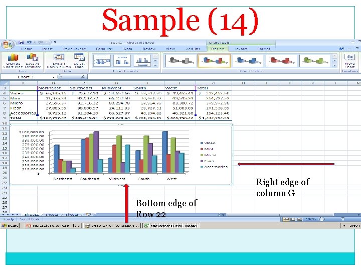 Sample (14) Bottom edge of Row 22 Right edge of column G 