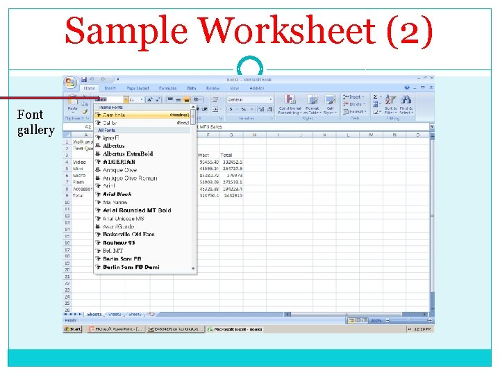 Sample Worksheet (2) Font gallery 