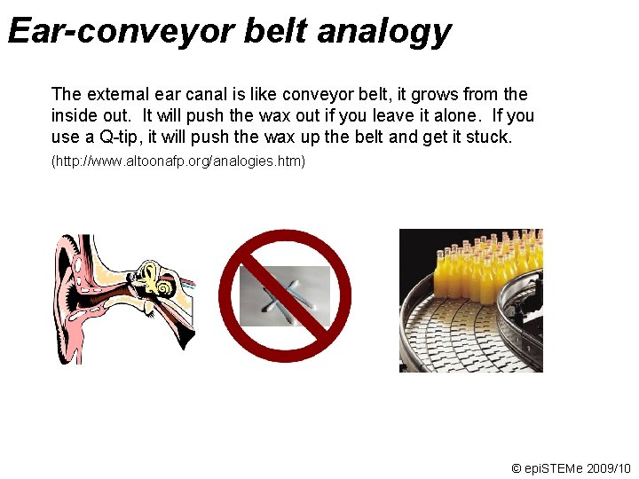 Ear-conveyor belt analogy The external ear canal is like conveyor belt, it grows from