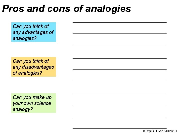 Pros and cons of analogies Can you think of any advantages of analogies? Can