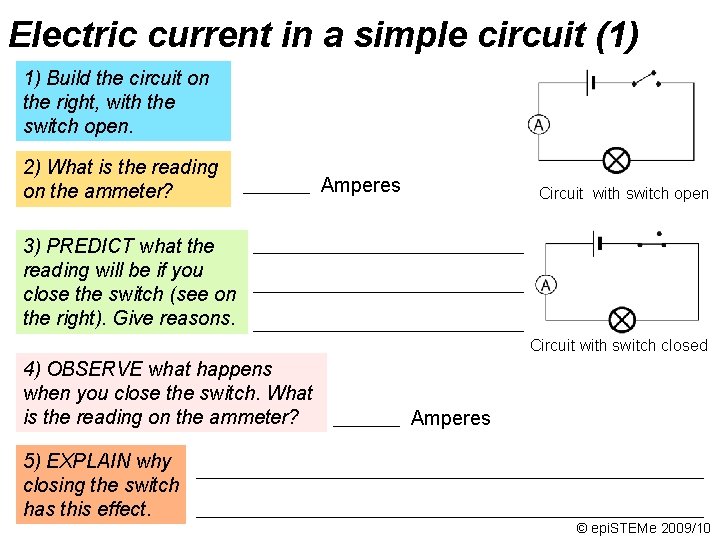 Electric current in a simple circuit (1) 1) Build the circuit on the right,