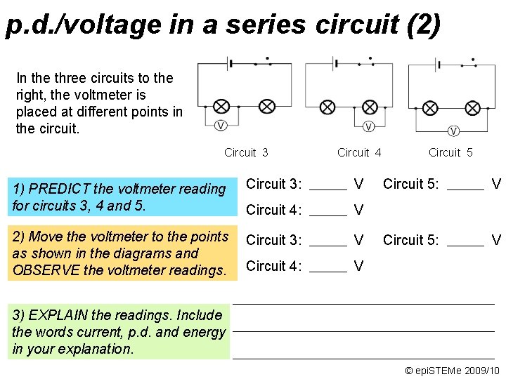 p. d. /voltage in a series circuit (2) In the three circuits to the
