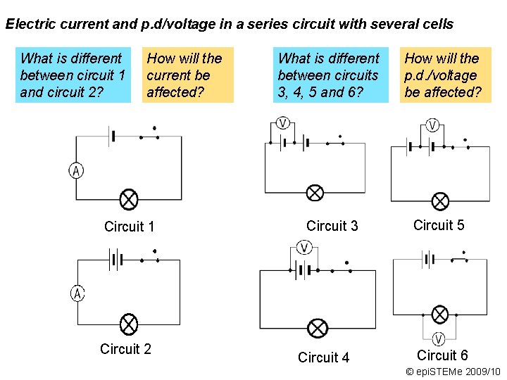 Electric current and p. d/voltage in a series circuit with several cells What is