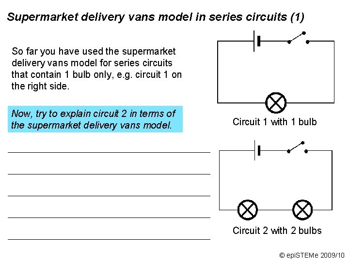 Supermarket delivery vans model in series circuits (1) So far you have used the