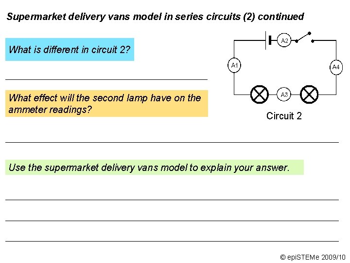 Supermarket delivery vans model in series circuits (2) continued What is different in circuit