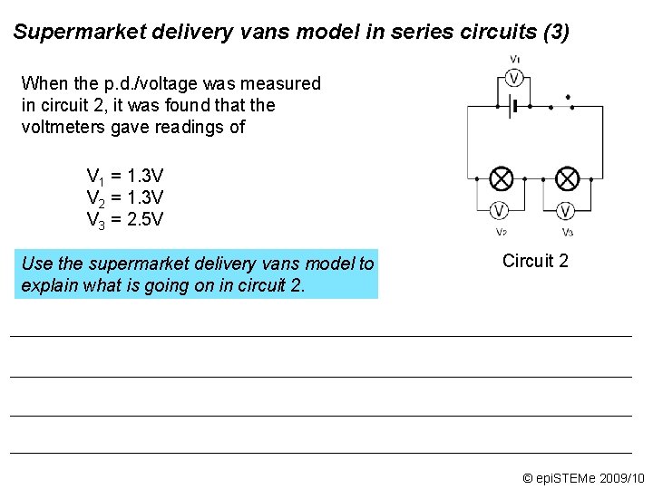 Supermarket delivery vans model in series circuits (3) When the p. d. /voltage was