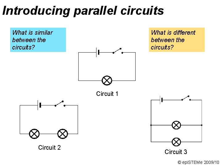 Introducing parallel circuits What is similar between the circuits? What is different between the