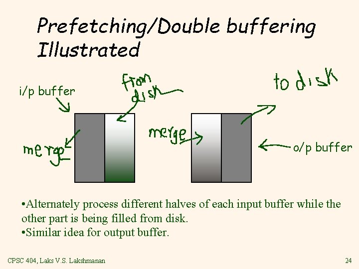 Prefetching/Double buffering Illustrated i/p buffer o/p buffer • Alternately process different halves of each