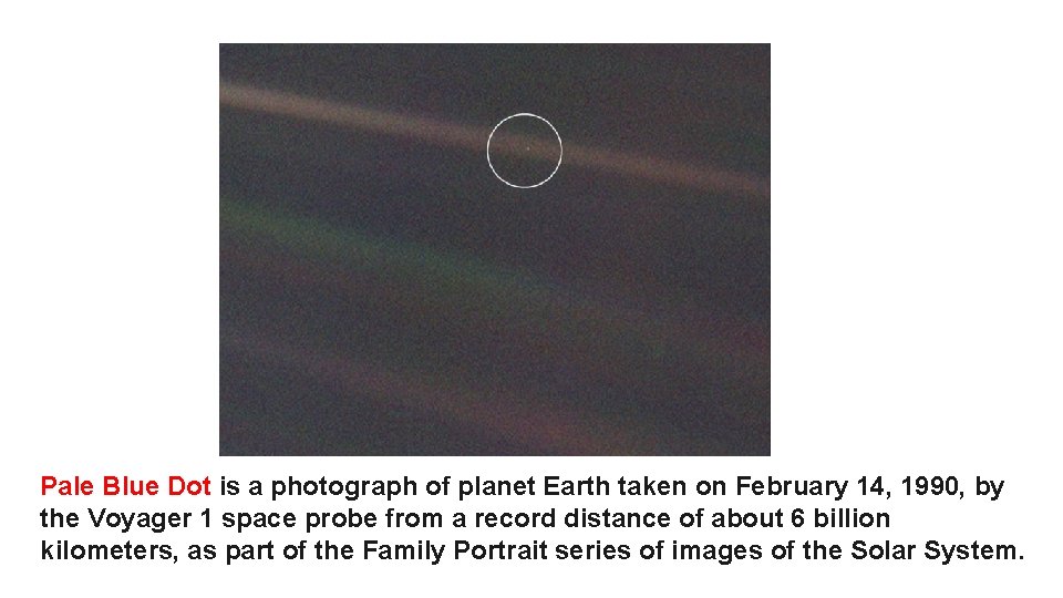 Pale Blue Dot is a photograph of planet Earth taken on February 14, 1990,