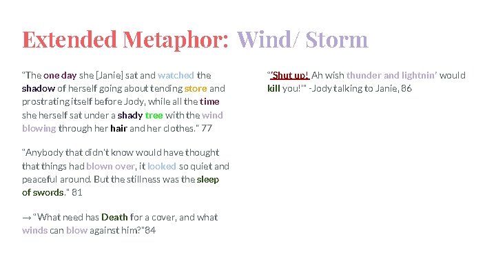 Extended Metaphor: Wind/ Storm “The one day she [Janie] sat and watched the shadow