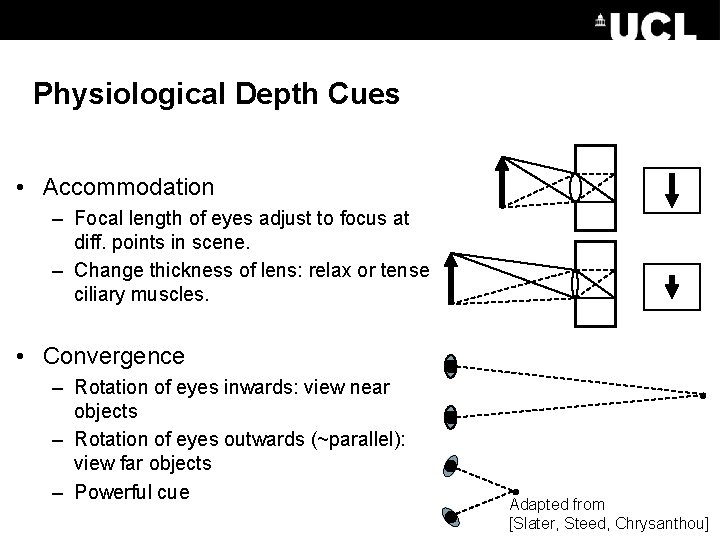Physiological Depth Cues • Accommodation – Focal length of eyes adjust to focus at