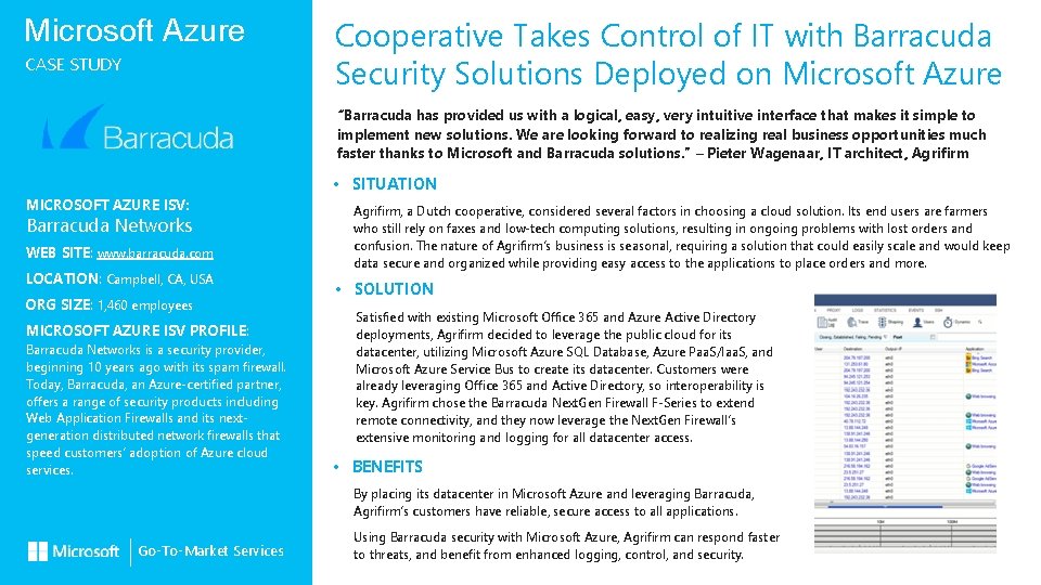 Microsoft Azure CASE STUDY Cooperative Takes Control of IT with Barracuda Security Solutions Deployed