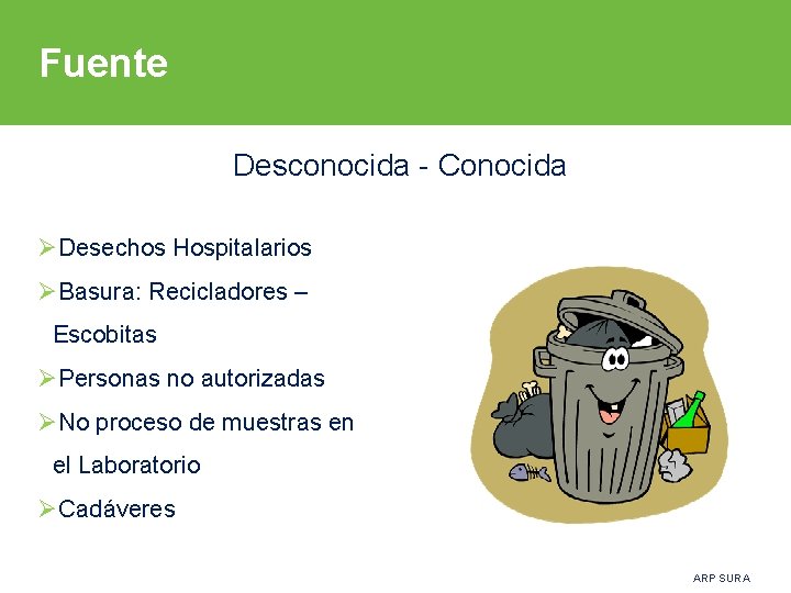 Fuente Desconocida - Conocida ØDesechos Hospitalarios ØBasura: Recicladores – Escobitas ØPersonas no autorizadas ØNo