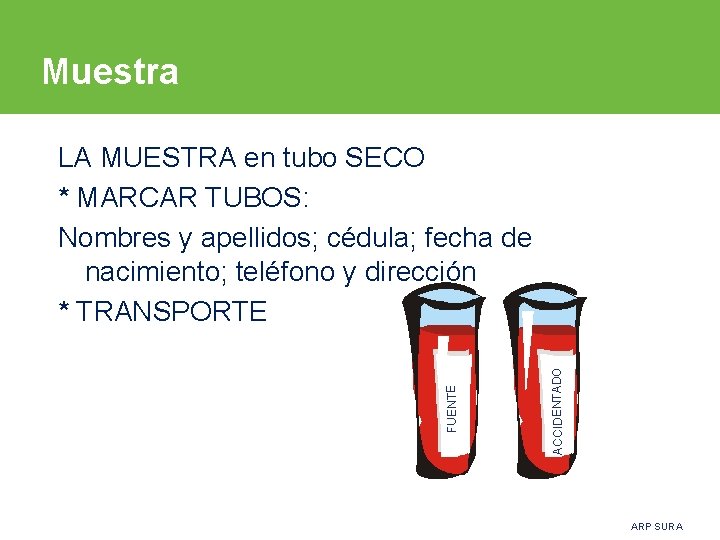 Muestra ACCIDENTADO FUENTE LA MUESTRA en tubo SECO * MARCAR TUBOS: Nombres y apellidos;
